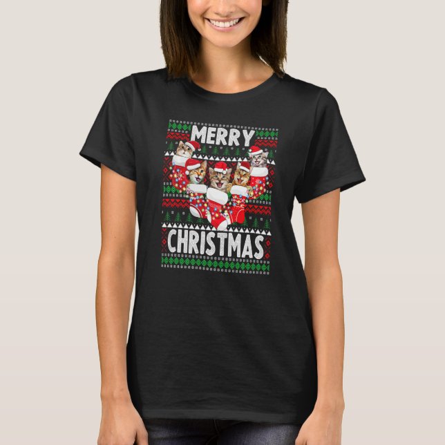 Julafton Cats och Cute Chrismas Ugly Sweater T Shirt (Framsida)