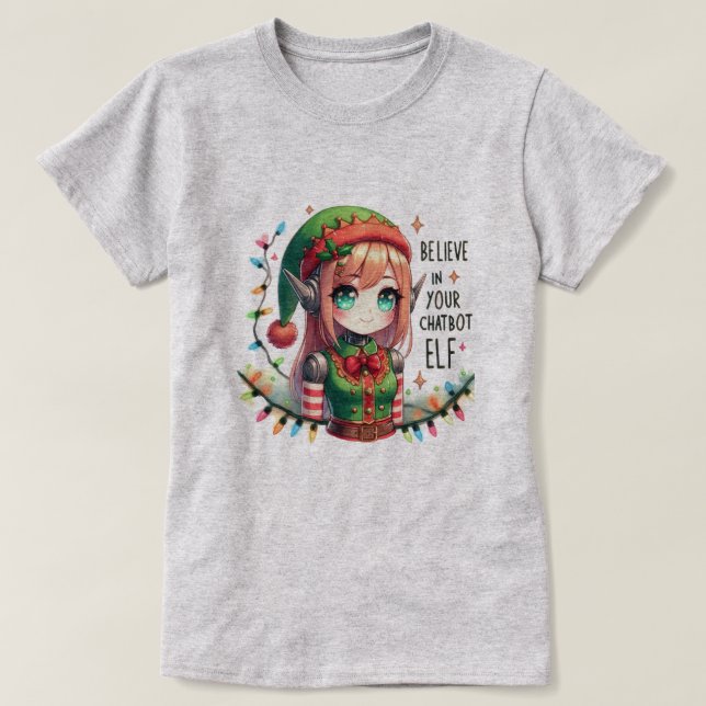 🤖 Julafton Chatbot Memes tror på Chatbot Elf T Shirt (Design framsida)