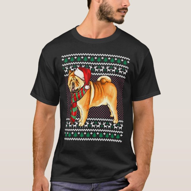 Julafton Chow Chow Hund Santa Hat Ugly jul T Shirt (Framsida)
