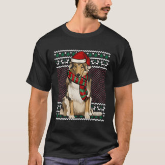 Julafton Collie Hund Santa Hat Ugly jul T Shirt