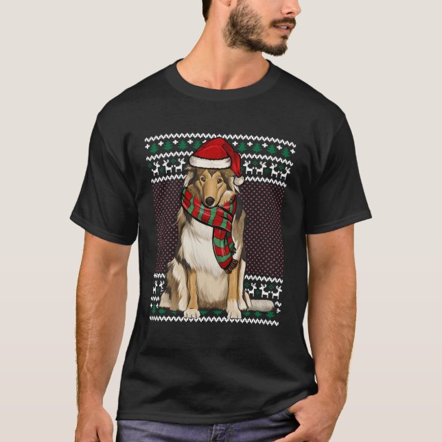 Julafton Collie Hund Santa Hat Ugly jul T Shirt (Framsida)