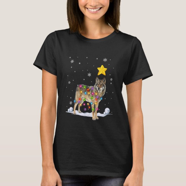 Julafton Coyote Animals Julgran Ljus T Shirt (Framsida)