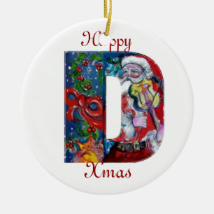JULAFTON D BREV /JULTOMTEN MED VIOLIN MONOGRAM JULGRANSPRYDNAD KERAMIK