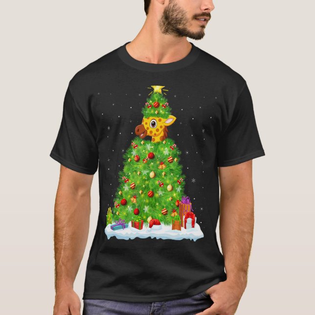 Julafton Dekoration Ljus Santa Giraffe jul Tr T Shirt (Framsida)