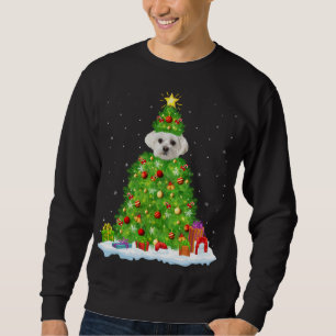 Julafton Dekoration Ljus Santa Malese Hund Christm Lång Ärmad Tröja