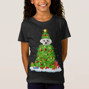 Julafton Dekoration Ljus Santa Malese Hund Christm T Shirt