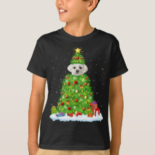 Julafton Dekoration Ljus Santa Malese Hund Christm T Shirt