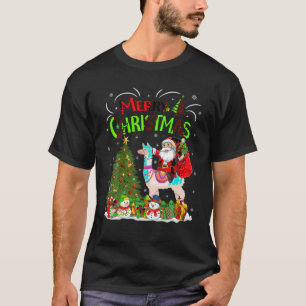 Julafton Dekoration Ljus Santa Riding Alpaca Krist T Shirt