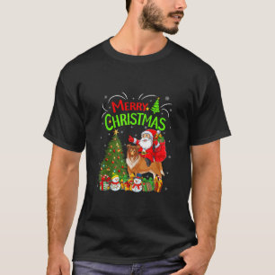 Julafton Dekoration Ljus Santa Riding Collie Hund  T Shirt