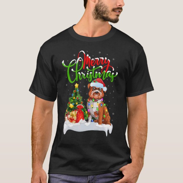Julafton Dekoration Santa Bulldog jul T Shirt (Framsida)