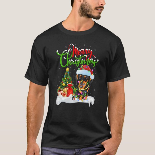 Julafton Dekoration Santa Dachshund Hund jul jul j T Shirt (Framsida)