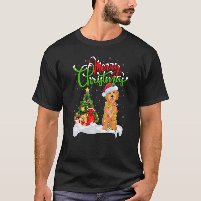 Julafton Dekoration Santa Goldendoodle Hund jul ju T Shirt (Framsida)