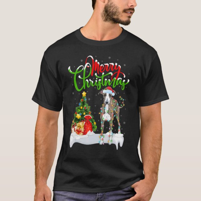 Julafton Dekoration Santa Italienska Greyhound Hun T Shirt (Framsida)