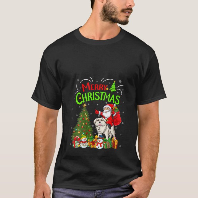 Julafton Dekoration Santa Riding Underbar Pyrenéer T Shirt (Framsida)