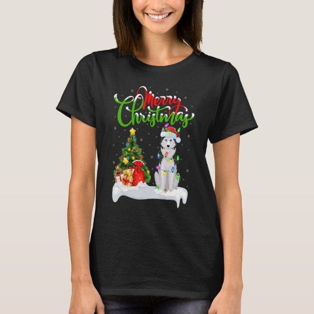 Julafton Dekoration Santa Siberian husky Hund Chri T Shirt (Framsida)