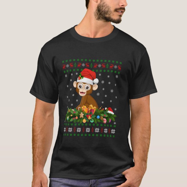 Julafton Dekoration Ugly Santa Monkey jul T Shirt (Framsida)