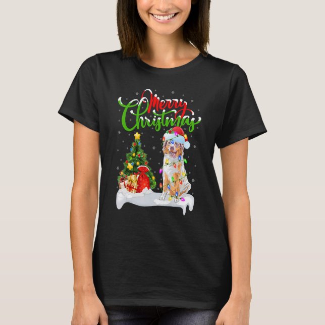 Julafton Dekorationerna Santa Australian shepherd  T Shirt (Framsida)