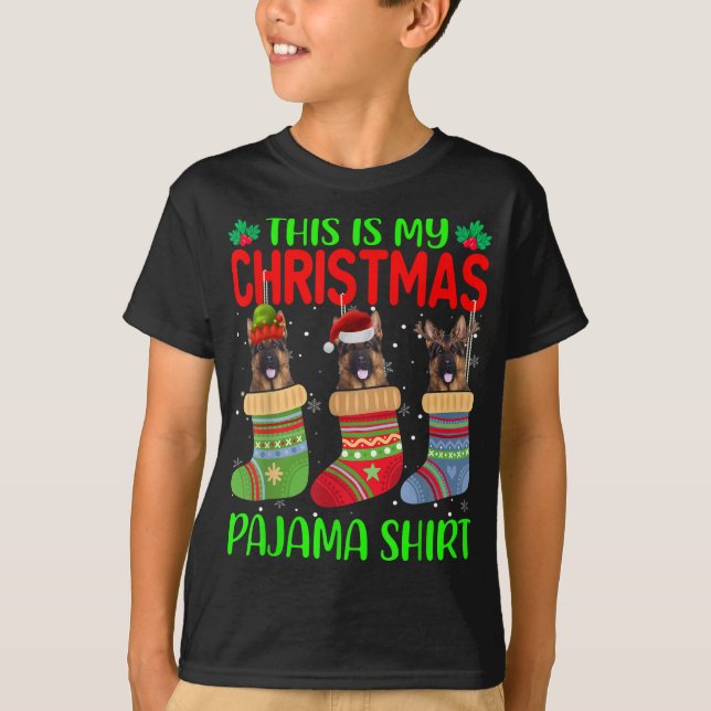Julafton Det här är min jul Pajama German Shepherd T Shirt (Framsida)