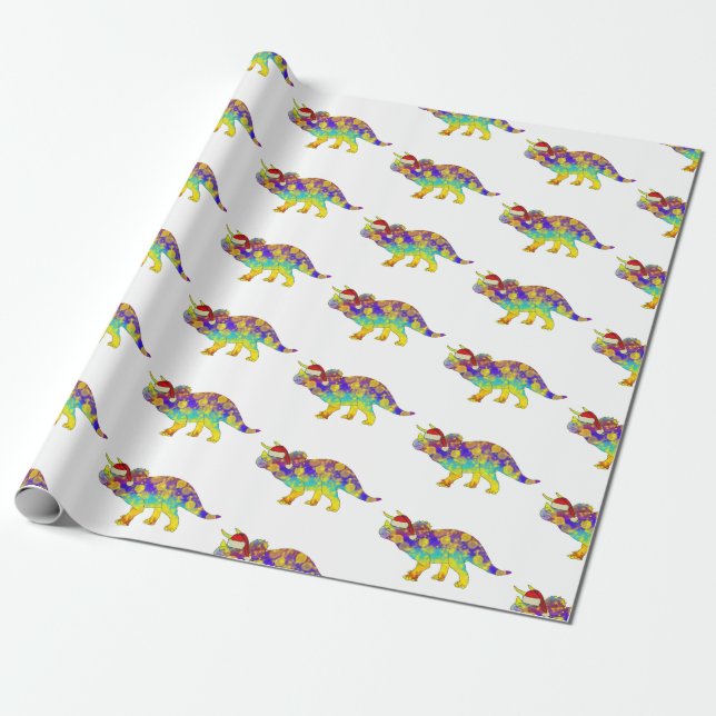 Julafton Dinosaur Santa Triceratops Presentpapper (Utrullad)