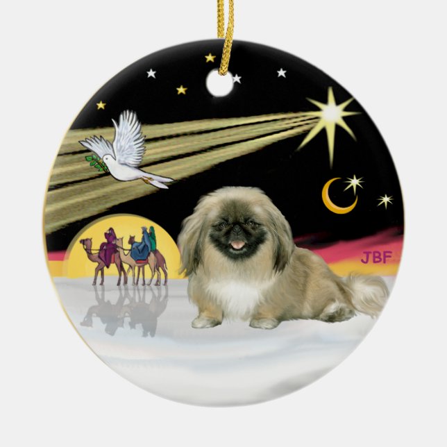 Julafton Dove - Pekingese (svart mask) Julgransprydnad Keramik (Framsidan)