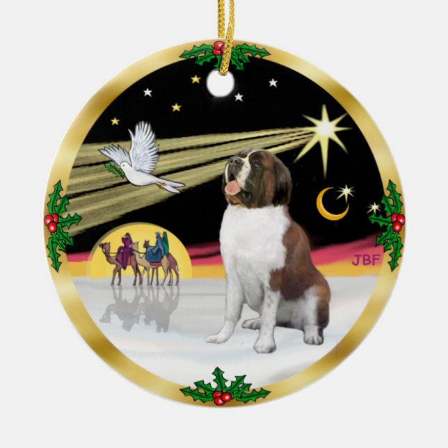 Julafton Dove - Saint Bernard Julgransprydnad Keramik (Framsidan)