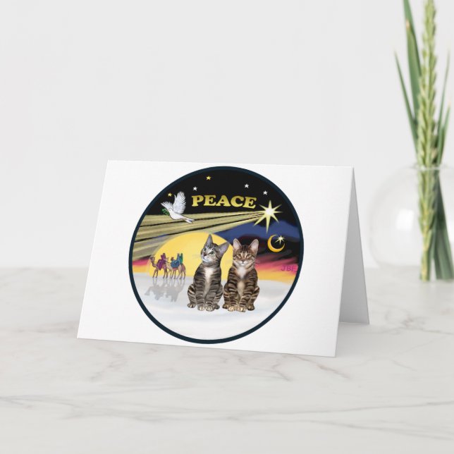 Julafton Dove - två Tabby katt Helgkort (Framsida)