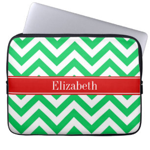 Julafton Emerald White LG Chevron Red Namn Monogra Laptop Fodral