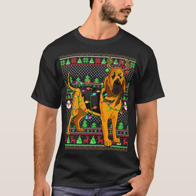 Julafton Family Matching Reindeer Ugly Bloodhound  T Shirt (Framsida)