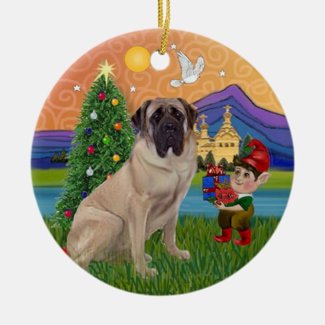 Julafton Fantasy - Bull Mastiff Julgransprydnad Keramik (Framsidan)