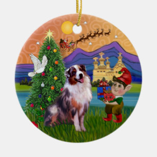 Julafton Fantasy - Merle Australian shepherd Julgransprydnad Keramik
