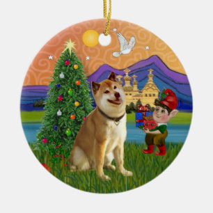 Julafton Fantasy - Shiba Inu Julgransprydnad Keramik
