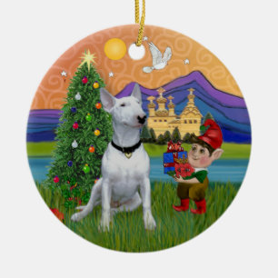 Julafton Fantasy - White Bull Terrier (P) Julgransprydnad Keramik