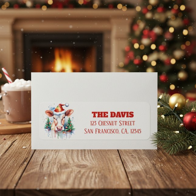 Julafton - Festive Cow - Returadress Etikett (Skapare uppladdad)