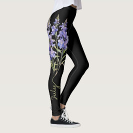 Julafton Flower, Lila Larkspur on Black Leggings