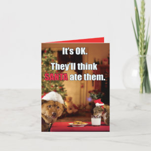 Julafton Funny Kat och Hund - Tänka Santa Ate Them Helgkort