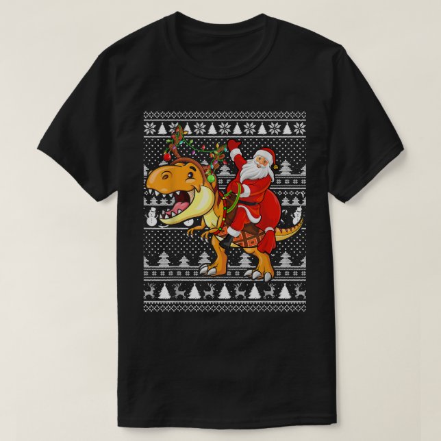Julafton Funny Santa Riding TRe Dinosaur Ugly Chri T Shirt (Design framsida)