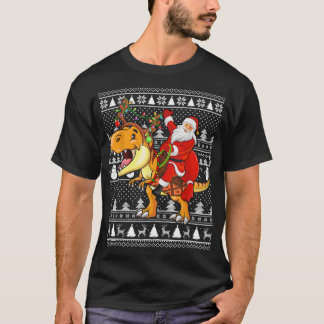 Julafton Funny Santa Riding TRe Dinosaur Ugly Chri T Shirt