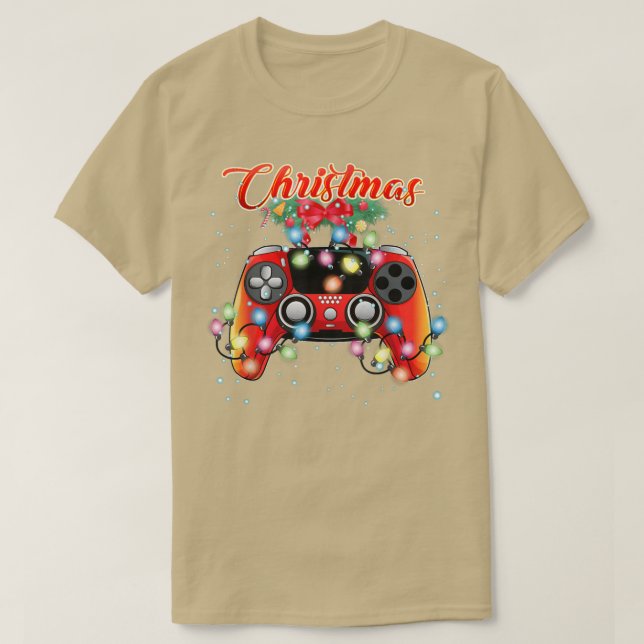 Julafton Gamer, ideo Game Cosole jul Ljus T-Sh T Shirt (Design framsida)