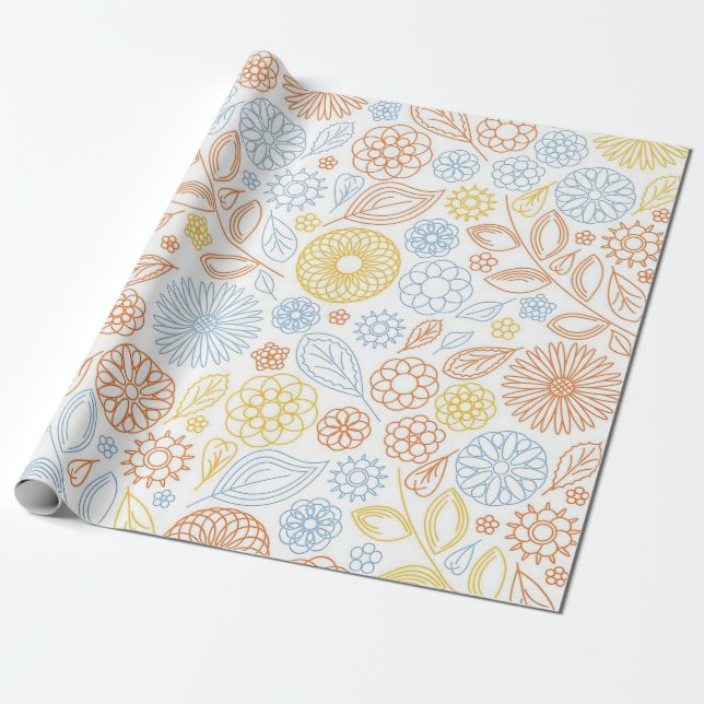 Julafton Gift Abstrakt Flowers On White Presentpapper (Utrullad)