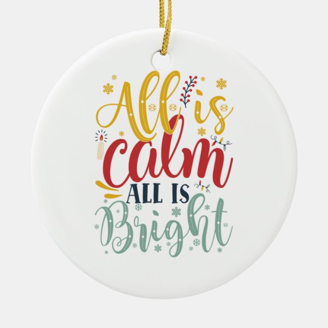 Julafton Gift | All is Lugn all is Bright Julgransprydnad Keramik (Framsidan)