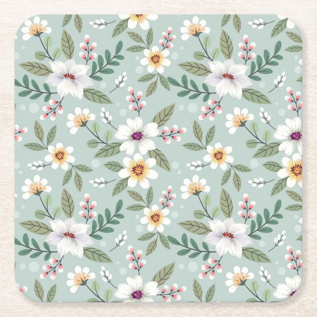 Julafton Gift Colorful Hand plockade Flowers Underlägg Papper Kvadrat (Framsidan)