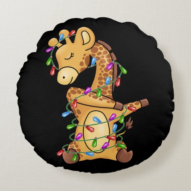 Julafton Gift Dabbing Giraffe jul Rund Kudde (Framsidan)