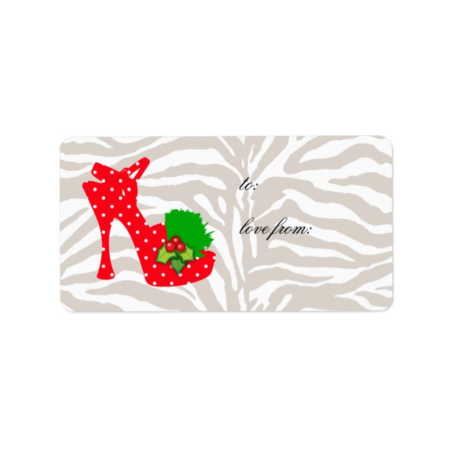 Julafton gift-etiketter Cute Zebra Shoe Red Dot Adressetikett (Framsidan)