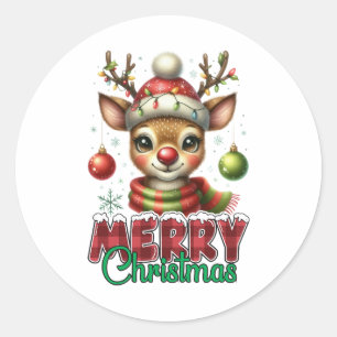 Julafton Gift God jul Reindeer Runt Klistermärke