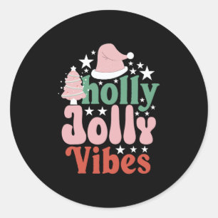 Julafton Gift Holly Jolly Vibes Runt Klistermärke