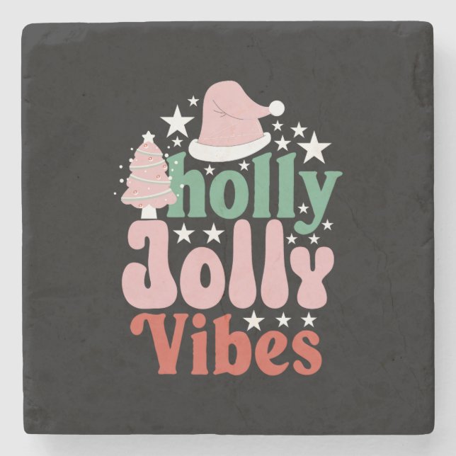 Julafton Gift Holly Jolly Vibes Stenunderlägg (Framsidan)