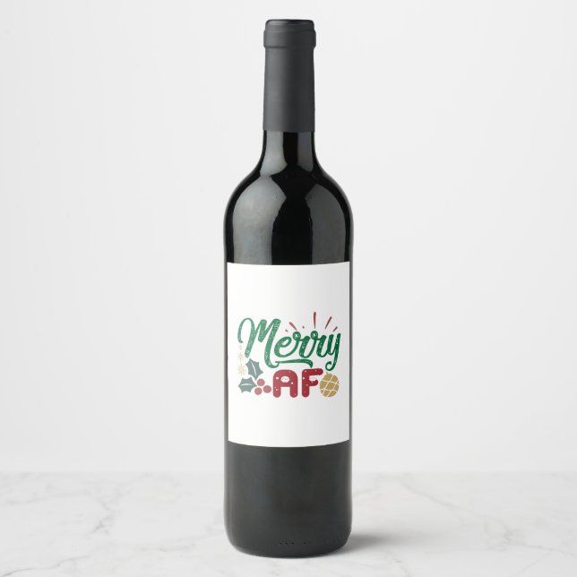 Julafton Gift | Merry AF Coola Sassy Vinflaska Etikett (Framsida)