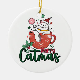 Julafton Gift Merry Cute Catmas Julgransprydnad Keramik