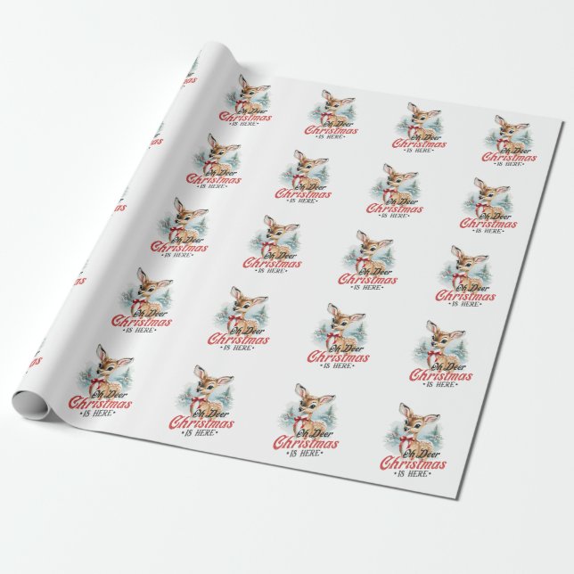 Julafton Gift Oh Hjort jul är här Presentpapper (Utrullad)
