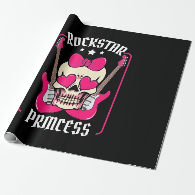 Julafton Gift | Rockstar Princess Skull Presentpapper (Utrullad)
